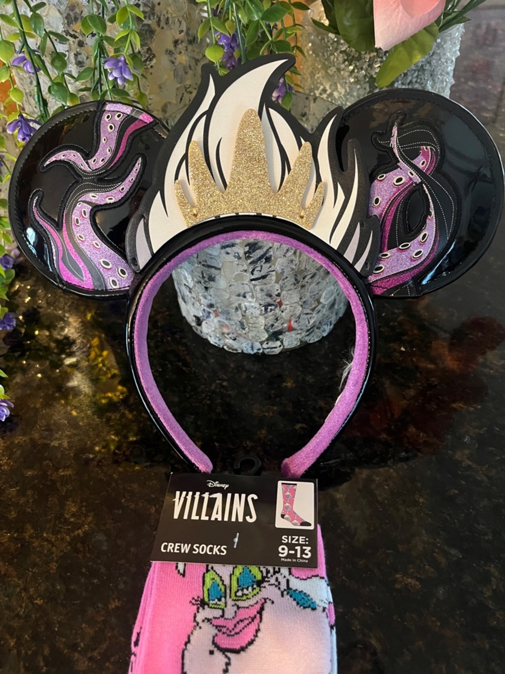Disney parks Villains Ursula Mouse Ears & Pink Crew Socks - Picture 2 of 11